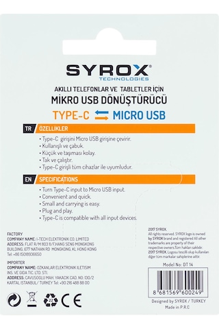 Micro Usb Giriş Type-C Uç Şarj Çıkış Dönüştürücü Syrox Dt14