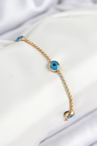 316l Çelik Nazar Boncuğu Model Gold Renk Kadın Bileklik Çok Renkli