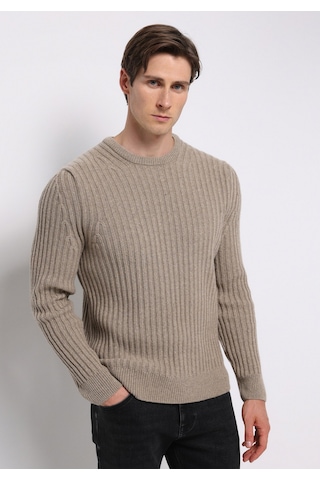 Colins Regular Fit Yuvarlak Yaka Jakarlı Erkek Bej Kazak Cl1076733 Q1.v2 Beı Bej