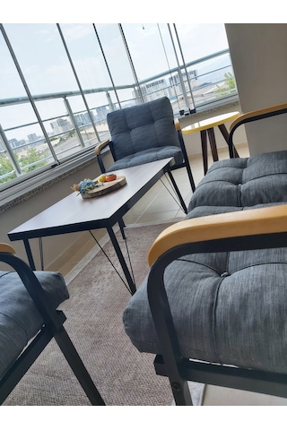 Modern Jüpiter Balkon, Bahçe, Cafe - Metal Kanepe Koltuk Takımı - 2+1+1 + Sehpa Antrasit Modernsh59 Antrasit