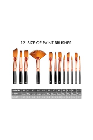 Hannah 12 Parça Resim Akrilik Suluboya Yağlıboya Fırça Seti