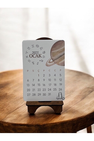 2025 Takvim - Astroloji Burç Ve Gezegenleri Standlı Masaüstü Takvim- Ahşap Telefon Tutucu