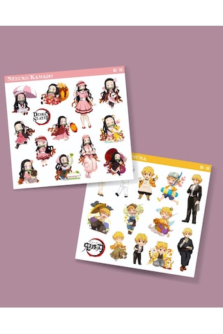Demon Slayer-zenitsu Agatsuma-nezuko Kamado-2li Sticker Set Parlak Kağıt-süsleme Etiket-ds-29-30