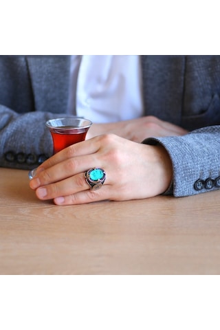 Faset Kesim Soft Yeşil Paraiba Taşlı 925 Ayar Gümüş Erkek Yüzük (488404260)