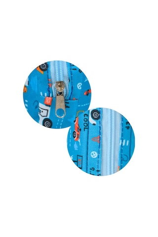 Temel Taşıt Desenli Okyanus Mavisi Tek Gözlü Kalem Çantası Çok Renkli