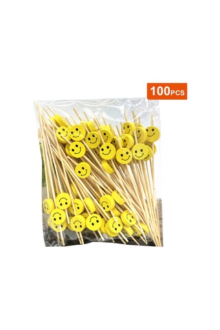 Konesam 100 Adet Bambü Kokteyl Çubuğu - Sarı Gülümseyen Desenli Meyve, Sandviç Ve Tatlı Çubuğu - Güvenli Ve Şık Partiler İçin Diğer