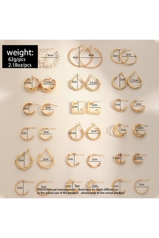 Flybuy : Option 1 Focus On Style : Şık Küpe Seti 9 Çift - Altın Rengi, Alaşımlı, 3-18mm, 10g Option 2 Highlights The Set Size : 9 Çift Şık Küpe Seti - Altın, Alaşımlı, 3-18mm, 10g Hafif Gold