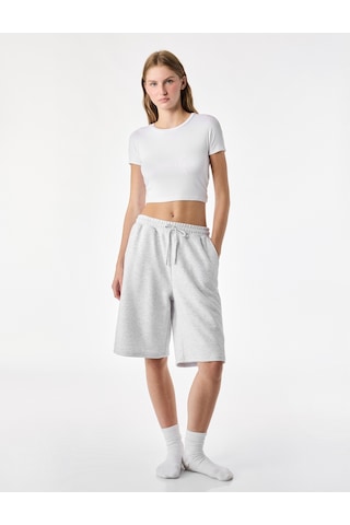 Koton Beli Lastikli Pamuk Karışımlı Rahat Kesim Şort Pijama Altı Gri Melanj 7wlk40269mk