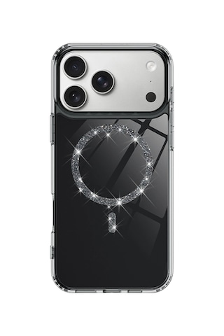 Newface - 726 - Apple iPhone Uyumlu 17 Pro Max Live Diamond Magsafe Kapak - Csmo-tex - - Siyah