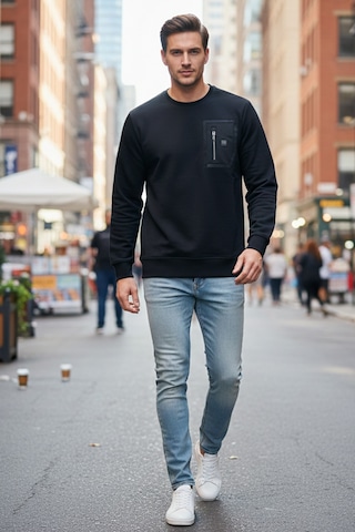 Remsa Erkek Fermuar Detay Bisiklet Yaka Pamuklu Sweatshirt 24722 Siyah Siyah