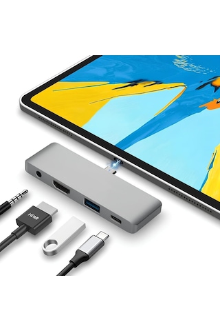 C Hub 4 Port 85w Pd Type-c Port 4k 30hz Veya 1080p 60hz Hdmı 1 Adet Usb 3.0 Port Şarj Ve Veri Transfer 3.5mm Jak Kulak