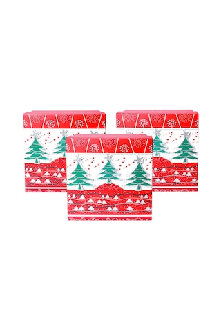 Yılbaşı Çam Ağacı Motifli Hediye Kutusu Küçük Set 3'lü