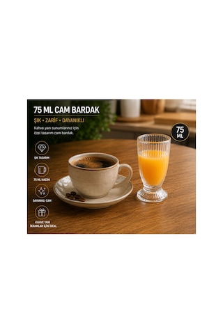 6 Lı Ayaklı Meşrubat Bardağı Seti Şık Çizgili Cam, Su Ve İçecek Sunum Bardağı Beyaz