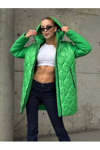 Kadın Kapitone Şişme Mont Yeşil