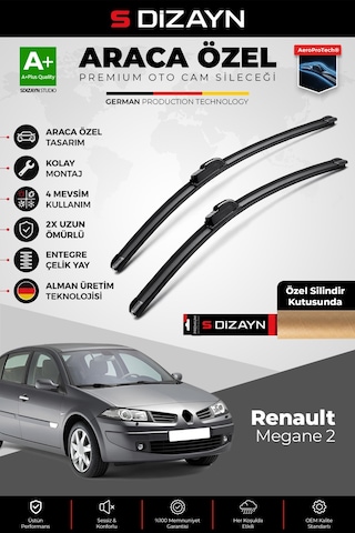 S-dizayn Renault Megane 2 Ön Cam Silecek Seti 2002-2006 Premium Araca Özel 60-45 Cm A+ Kalite