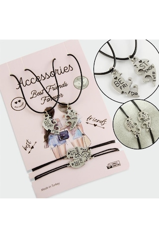 Best Friends Arkadaş Deri Set Kolye-siyah N162 Çok renkli