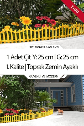 Dekoratif Plastik Bahçe Çiti Ve Peyzaj Çiti 1 Adet Çit Y: 25 Cm / G: 25 Cm Toprak Ayaklı - Sarı