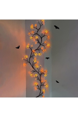 Dancemonkey Cadılar Bayramı Çelenk Işıkları 1.8m 54 Led 8 Mod Kabak Yarasa Örümcek Söğüt Asma Dal Işıkları - Kabak / Sıcak Işık, Kabak / Soğuk Işık Çok Renkli