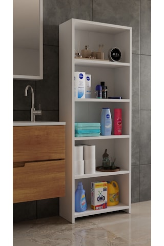 Banyo Çamaşır Dolabı 5 Raflı 150 Cm Çok Amaçlı Saklama Ve Düzenleyici Raf Beyaz