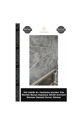 Stil Sahibi Ev Yenileme Koridor Süs Mutfak Banyo Kaplama 30x30 Antrasit Mermer Desenli Duvar Sticker