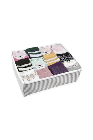 Alas 12 Bölmeli Çekmece İçi Organizer,12 Gözlü Düzenleyici Gri Çizgili Beyaz - Gri