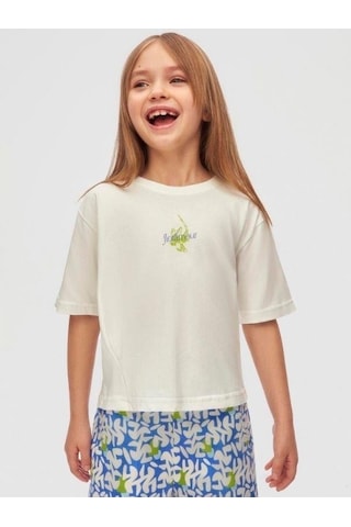 Nk Kids Kız Çocuk Pamuklu Desenli T-shirt-15873 Ekru
