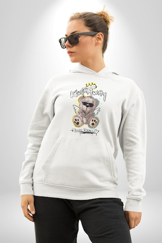 Gerçeklikten Uzak Tutun Kadın Erkek Beyaz Kapüşonlu Sweatshirt Hoodie Beyaz