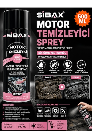 Sibax Motor Temizleyici Susuz Temizler Yalıtkan Antistatik 500 Ml Yerli Üretim Kodu : Sb 9200