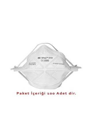 3M 9152E Vflex Ffp2 Ventilsiz Toz Ve Sis Maskesi 100'Lü