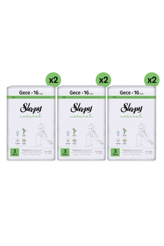 Sleepy Natural Ultra Hassas Hijyenik Ped Mega Fırsat Paketi Gece 96 Adet