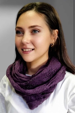 Tezzgelsin Kadın Çift Dolama Triko Örgü Boyunluk Mor