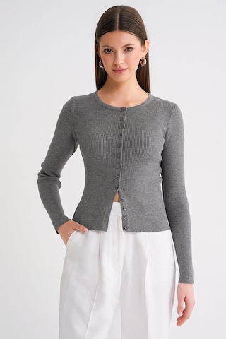 Hiccup Mixray Düğmeli Slim Fit Yivli Örgü Hırka Koyu Gri