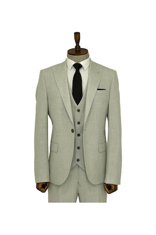 Wessi Tek Düğmeli Slim Fit Gri Yelekli Erkek Takım Elbise Gri