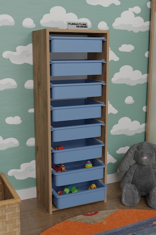 8 Sepetli Çok Amaçlı Oyuncak Mutfak Dolabı - Atlantik Çam-mavi