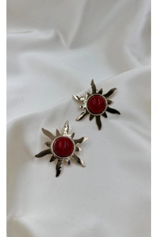 Bb İthal Bordo Güneş Küpe Altın - Kırmızı