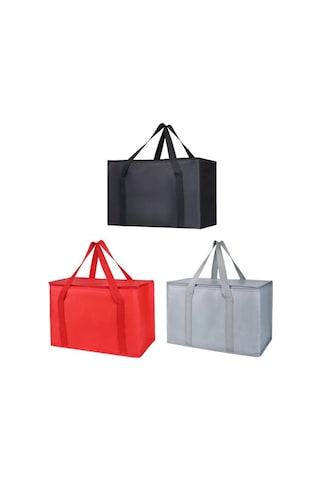 Büyük Yalıtımlı Piknik Çantası Fermuarlı Öğle Yemeği Çantası Yeniden Kullanılabilir Market Taşıma Çantası Kamp Piknik Seyahat İçin İçecek Soğutucu Çanta Siyah