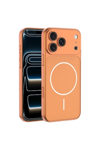 Zore Apple iPhone Uyumlu 17 Pro Max Kılıf Omsy M-safe Şarj Özellikli Kamera Korumalı Spark Kapak - Turuncu