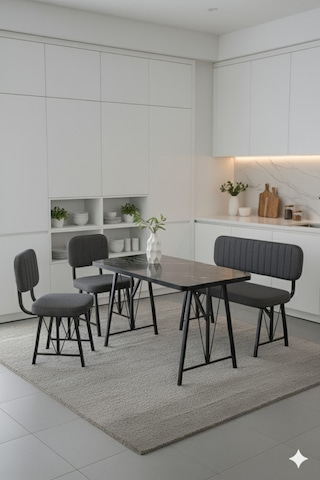 Elfin 70x110 Siyah Sabit, 2 Sandalye 1 Bench, Masa Sandalye Takımı, Mutfak Masası Takımı - Antrasit