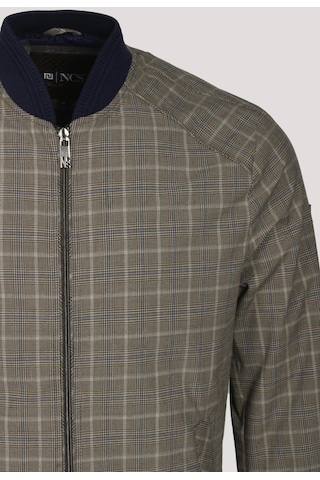 Erkek Camel Bomber Ceket Keten Karışım Slim Fit Ekose Kare Desenli Ribana Ince Astar Ceket Ncs Jeans 4984-Camel