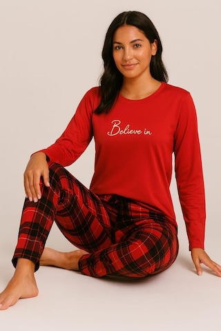 Pemilo Kadın Uzun Kol 20362 Milan Pijama Takımı Kırmızı Kırmızı