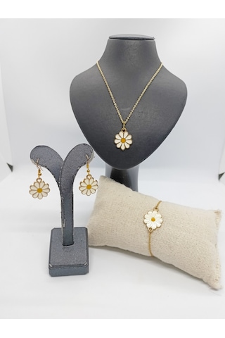 Balık Hediyelik Papatya Modeli İle Tasarlanmış Kolye Küpe Bileklik Set1029