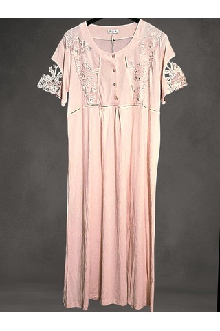 Kısa Kol Dantel Detaylı Kadın Gecelik Somon SOMON