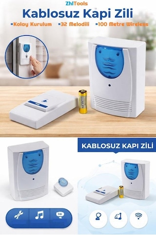 Zhltools 32 Melodi Kablosuz Kapı Zili Wireless 100 Metre Etkili