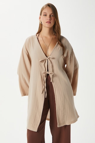 Ritnice Kadın Sandra %100 Pamuk Müslin Bağcıklı Bej Kimono Bej