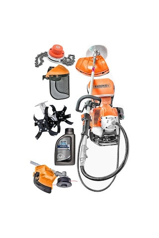 Swazer Sırt Tipi Benzinli Motorlu Tırpan Biçme Makinesi + Çapa Aparatı + Canavar Başlık+ 2T Yağ