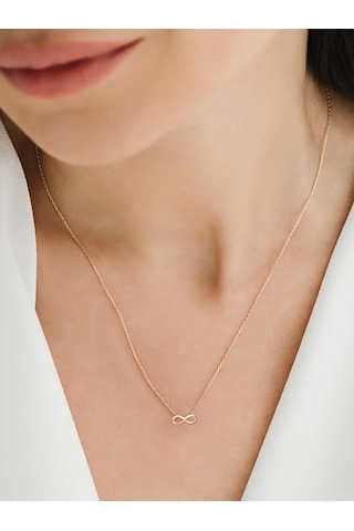 Brezza Lusso Jewelry 925 Ayar Rose Gold Sonsuzluk Model Sade Zarif Minimal Kadın Kolye 45 CM 45 CM