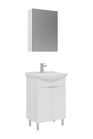 Orka Purus 55 Cm Parlak Beyaz Ayna Dolaplı Banyo Dolabı Takım Ayaklı Beyaz