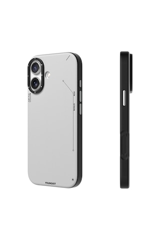 Apple Uyumlu iPhone 17 Kılıf M-safe Şarjlı Basit Mat Deri Desenli Youngkit Tech Fashion Serisi Kapak Gri Gri