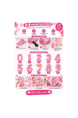 Pembe Rakam Folyo Balon 0-9 76 Cm Doğum Günü Parti Süsü Pembe6