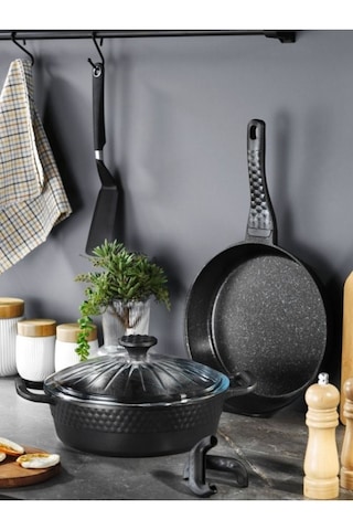Falez Black Line Granit Döküm 3 Prç Set Antrasit